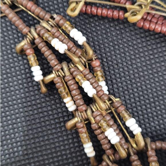 Retro Luxe Brown White Bead Squash Blossom Necklace Boho Statement Style - Picture 5 of 8